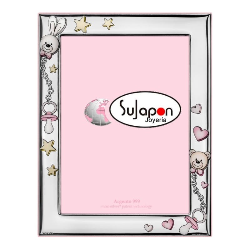 Marco de foto de plata infantil chupete 9 x 13 rosa