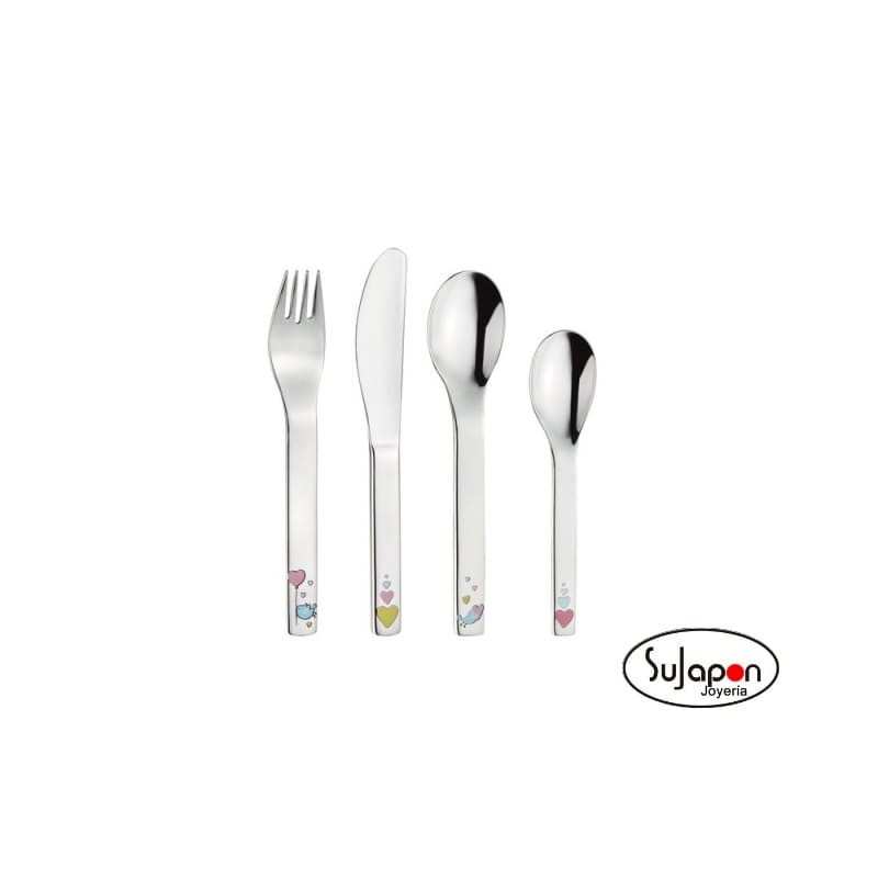 JUEGO DE 4 CUBIERTOS INFANTILES INOX CORAZONES