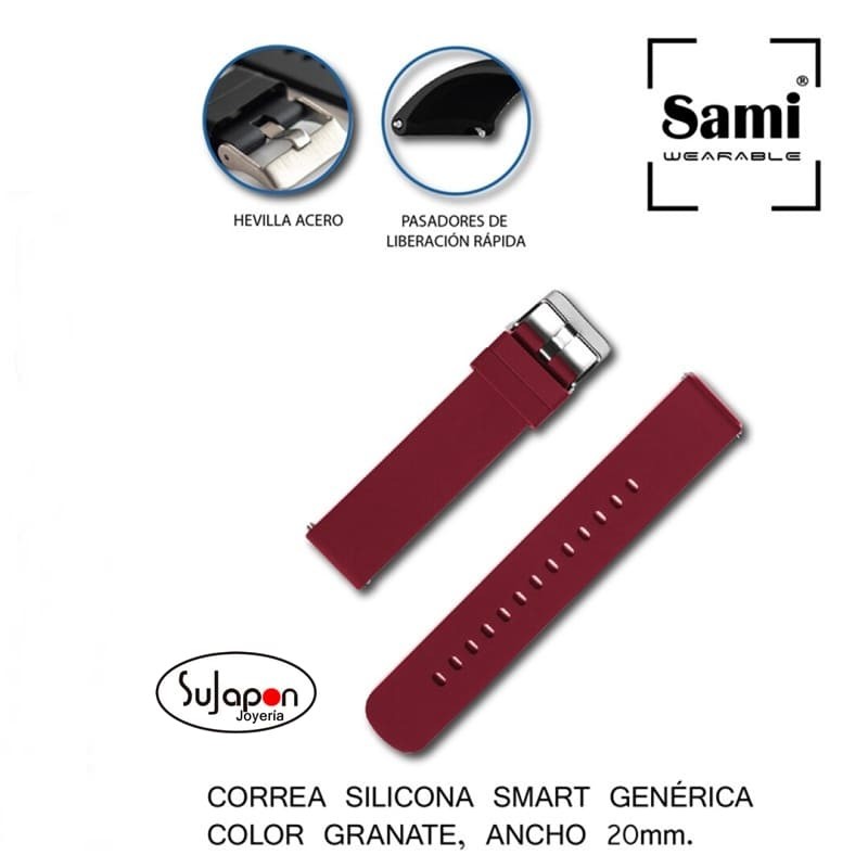 CORREA SILICONA GRANATE PARA SMARTWATCH O RELOJ 20MM