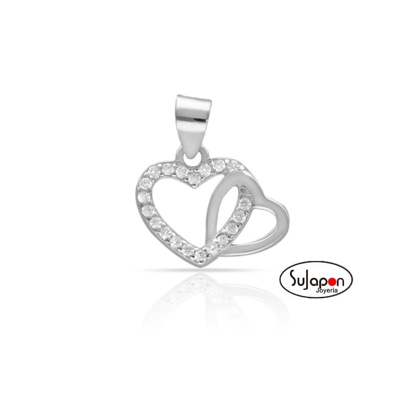 COLGANTE CORAZÓN DOBLE DE PLATA  Y CIRCONITAS