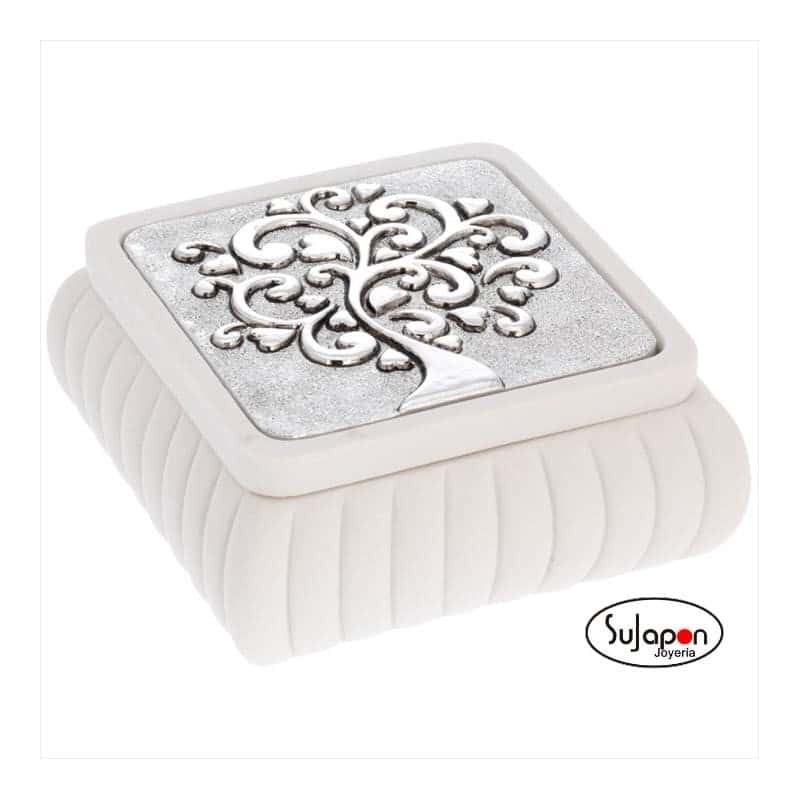Caja cuadrada blanca con árbol de la vida