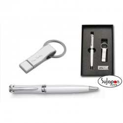 SET DE BOLIGRAFO Y LLAVERO CON PEN 16GB.BLANCO PIERRE CARDIN PARIS