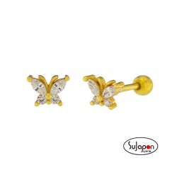PENDIENTES PLATA DORADA CON FORMA DE MARIPOSA TIPO PIERCING