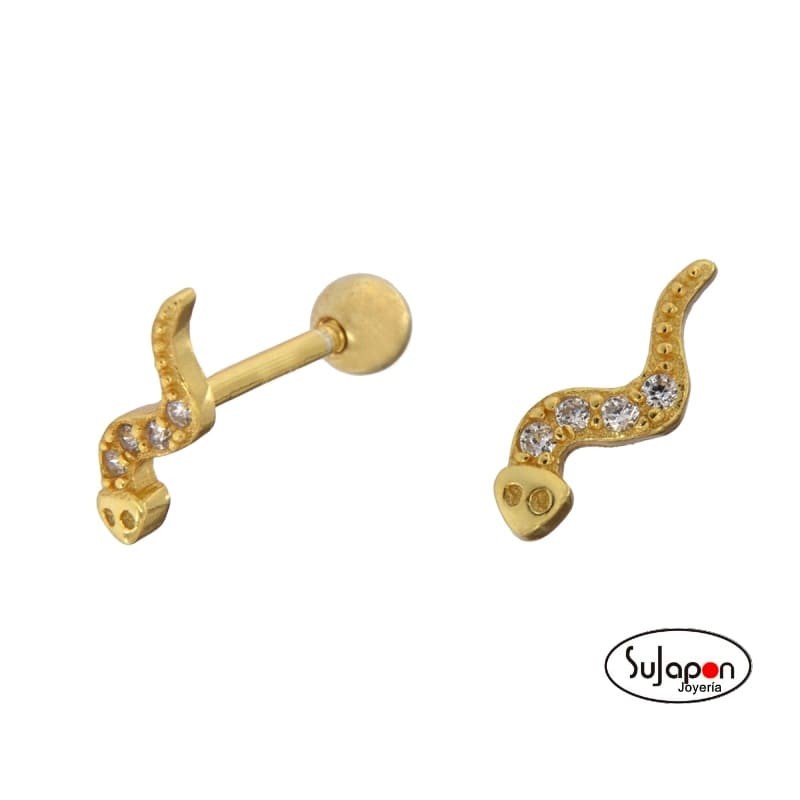 PENDIENTES PLATA DORADA CON FORMA DE SERPIENTE TIPO PIERCING