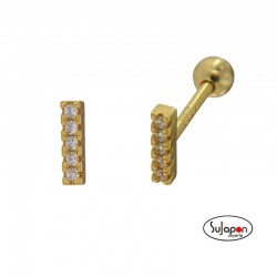 PENDIENTES PLATA DORADA CON 5 CIRCONITAS EN LINEA TIPO PIERCING