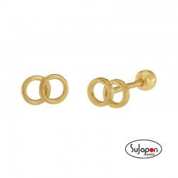 PENDIENTES PLATA DORADA 2 CIRCULOS TIPO PIERCING