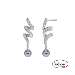 PENDIENTES PLATA CON CIRCONITAS Y PERLA GRIS  DE MAREA JEWELS D03101/BD