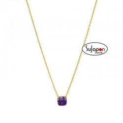 COLLAR PLATA CHAPADA CON CIRCONITAS VIOLETAS CUADRADO MAREA JEWELS