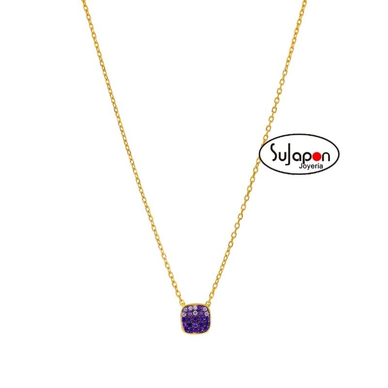 COLLAR PLATA CHAPADA CON CIRCONITAS VIOLETAS CUADRADO MAREA JEWELS