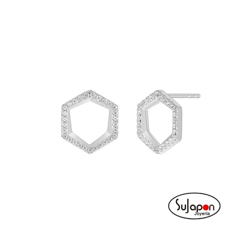 PENDIENTES PLATA CON CIRCONITAS HEXAGONAL DE MAREA JEWELS