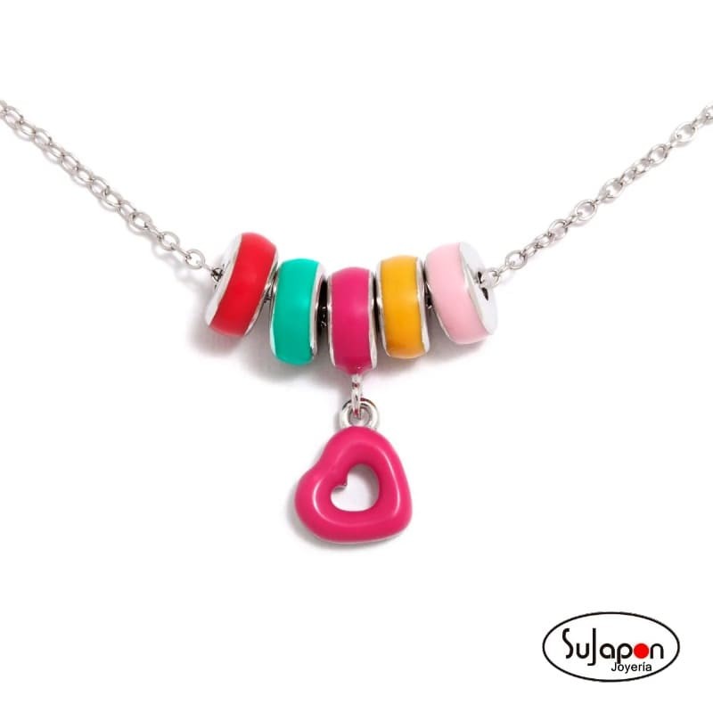 COLLAR PLATA DONUTS COLORES CORAZÓN ROSA DE AGATHA RUIZ DE LA PRADA