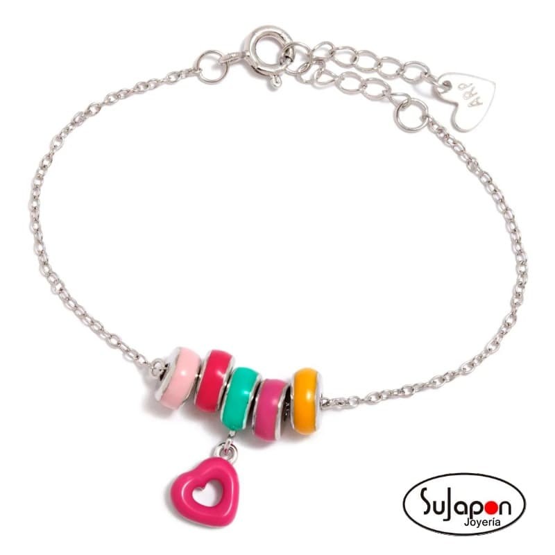 PULSERA DE PLATA DONUTS Y CORAZÓN ROSA DE AGATHA RUIZ DE LA PRADA
