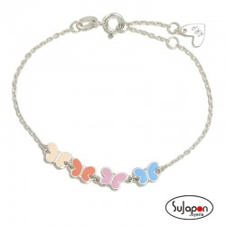 PULSERA SUPERAGATHA PASTEL 4 MARIPOSAS PLATA COLORES PASTEL