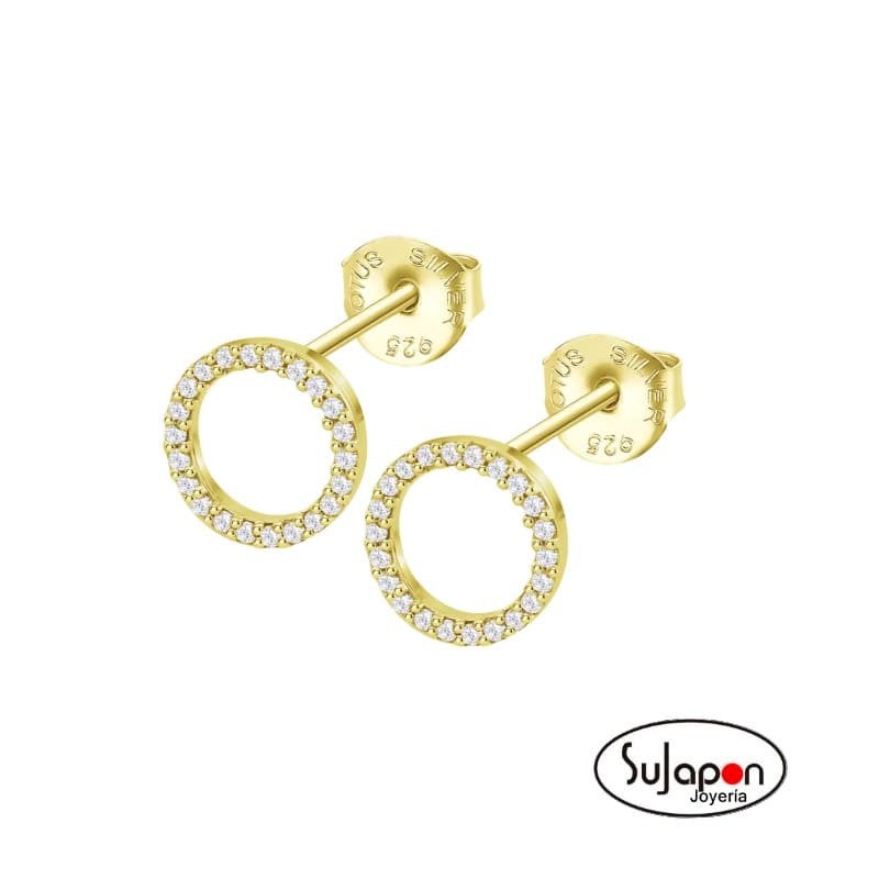 Pendientes Lotus Silver circulo con circonitas dorados
