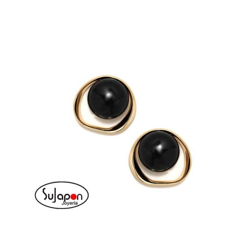 PENDIENTES PLATA CHAPADA Y AGATA NEGRA SATÉLITE PERTEGAZ