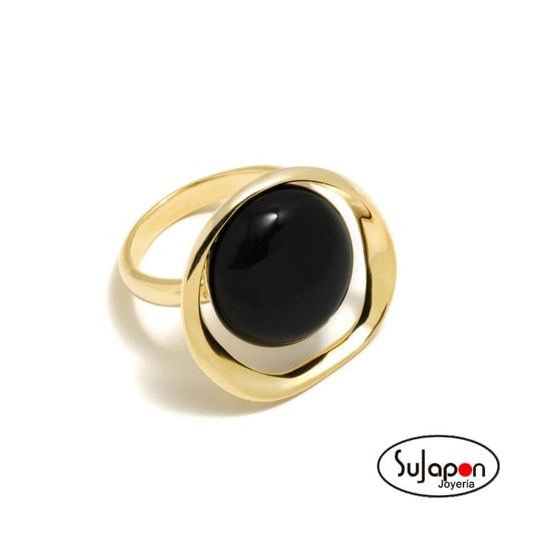 SORTIJA PLATA CHAPADA AGATA NEGRA PERTEGAZ AJUSTABLE