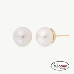 PENDIENTES PLATA CHAPADOS EN ORO CON PERLA 9 MM. MAJORICA