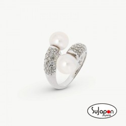 Anillo Dos Perlas y Circonitas Lilit MAJORICA