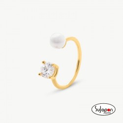 Anillo Abierto Perla y Circonita Dorado Zirconia MAJORICA