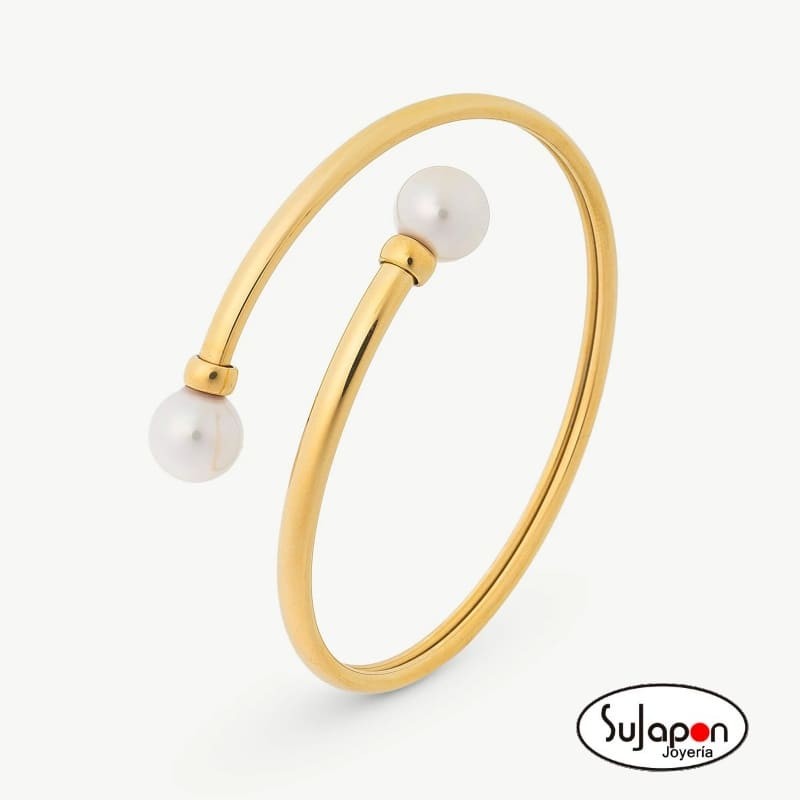 Brazalete Dos Perlas Dorada Galatea MAJORICA