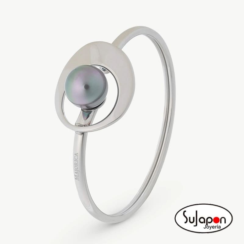 Brazalete Perla Gris Petra de acero MAJORICA