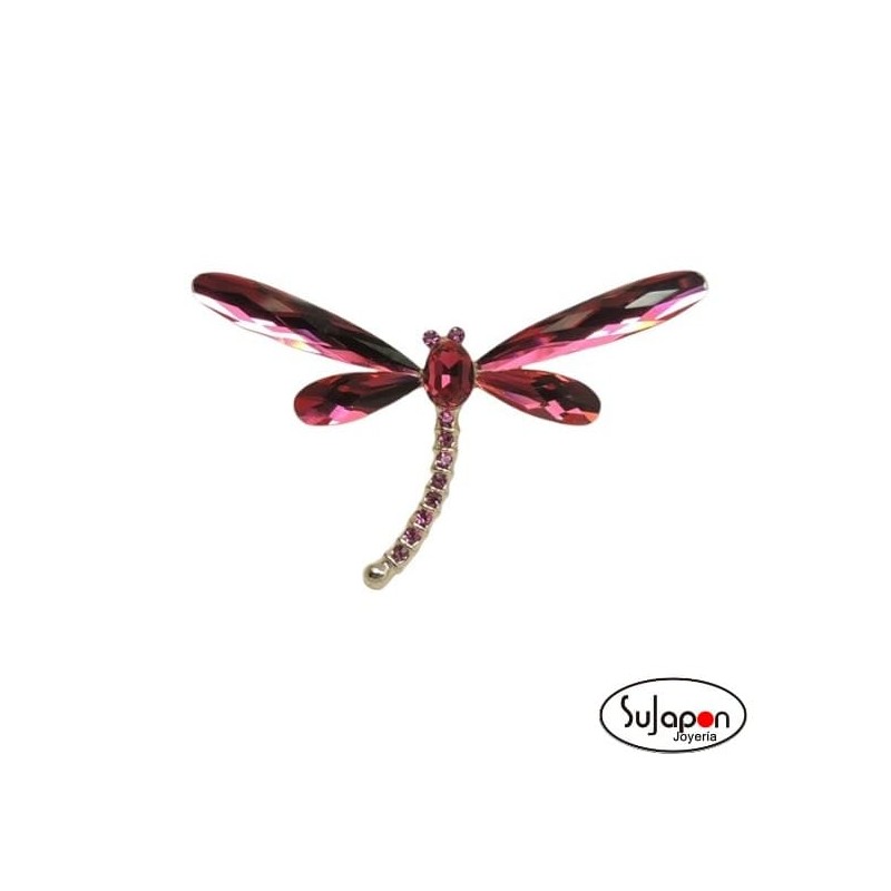 BROCHE CHAPADO ROSA LIBELULA ROJA MEDIANO