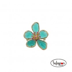BROCHE DORADO FLOR VERDE
