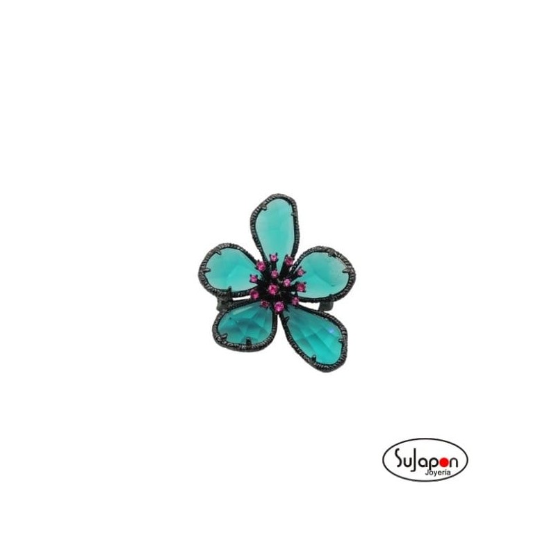 BROCHE FLOR COLOR VERDE Y NEGRO