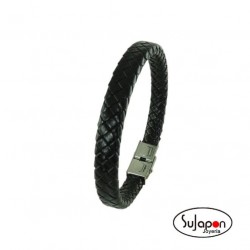 PULSERA CUERO TRENZADO NEGRO