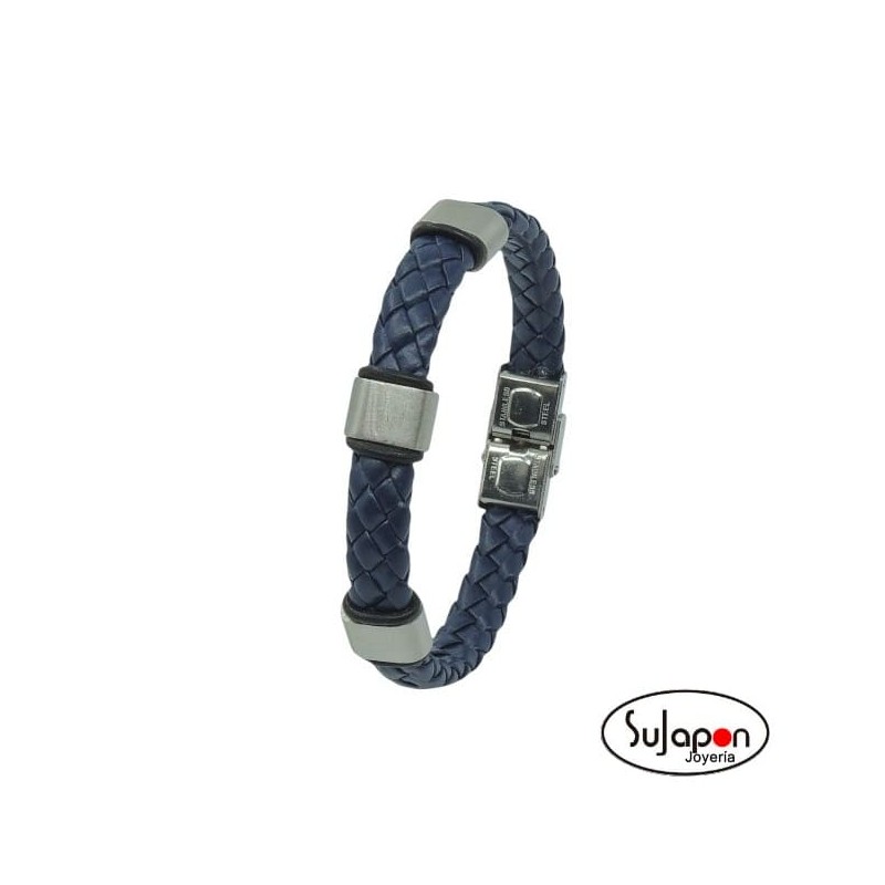 PULSERA  CUERO TRENZADO AZUL BELAGIO