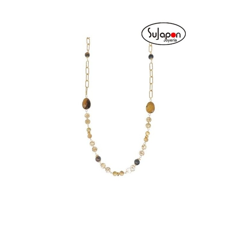 COLLAR DE ACERO DORADO Y PRIEDAS RESSA