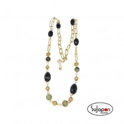COLLAR DE ACERO DORADO Y PRIEDAS VERDES Y NEGRAS ALVITO