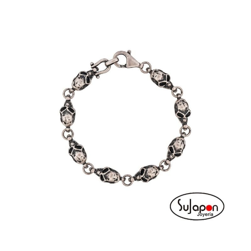 PULSERA PLATA CALAVERAS OXIDO