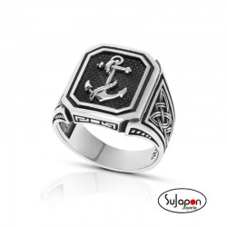 SELLO HOMBRE RECTANGULAR ANCLA OXIDO PLATA