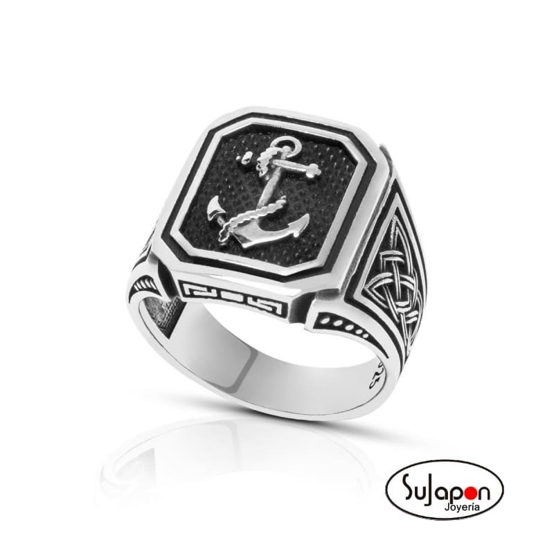 SELLO HOMBRE RECTANGULAR ANCLA OXIDO PLATA