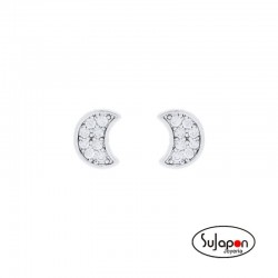 PENDIENTES PEQUEÑOS DE PLATA FORMA LUNA CON CIRCONITAS