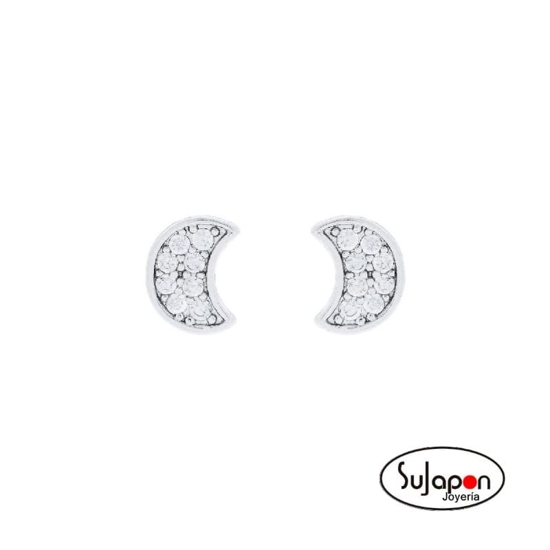 PENDIENTES PEQUEÑOS DE PLATA FORMA LUNA CON CIRCONITAS