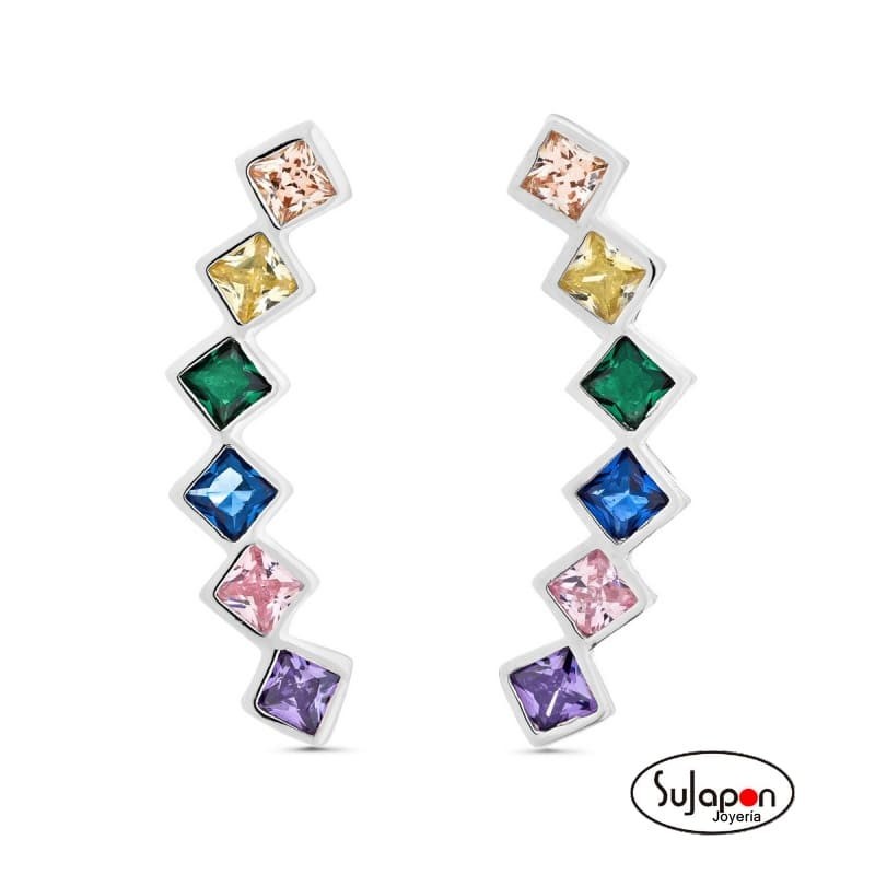 PENDIENTES TREPADOR CON CIRCONITAS CUADRADAS DE COLORES