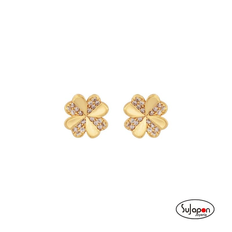 PENDIENTE PLATA CHAPADA TREBOL CIRCONITAS