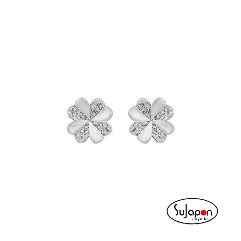 PENDIENTE PLATA TREBOL CIRCONITAS