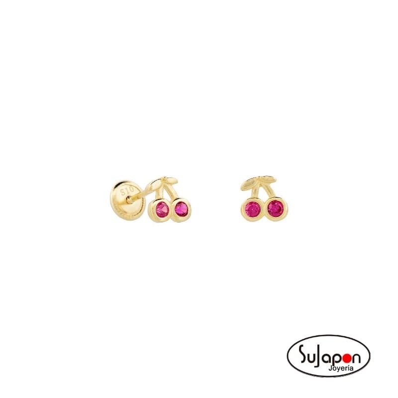 PENDIENTE PLATA CHAPADA CEREZAS CON CIRCONITAS ROSAS ROSCA