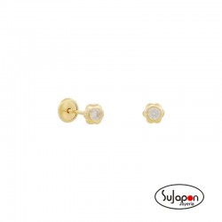 PENDIENTE PLATA CHAPADA FLOR CHATÓN CON CIRCONITA ROSCA