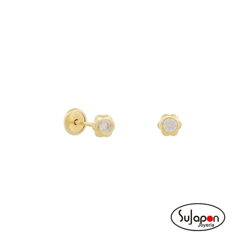 PENDIENTE PLATA CHAPADA FLOR CHATÓN CON CIRCONITA ROSCA