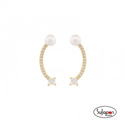 PENDIENTES PLATA CHAPADA TREPADOR CON CIRCONITAS Y PERLA