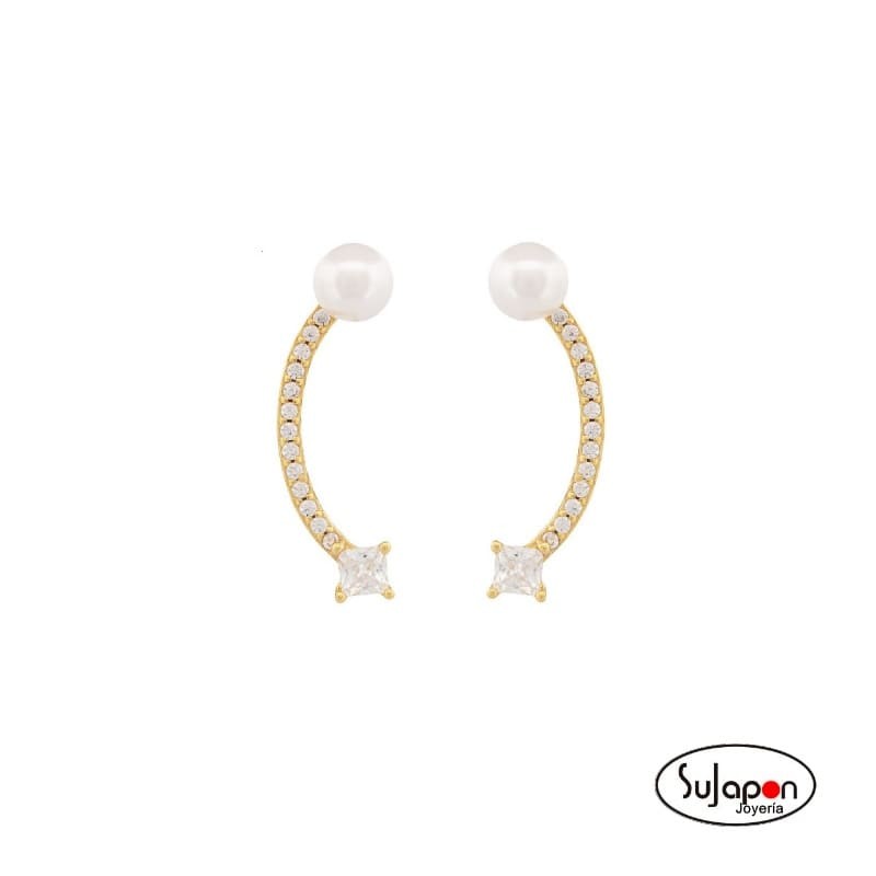 PENDIENTES PLATA CHAPADA TREPADOR CON CIRCONITAS Y PERLA