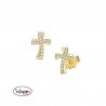 Pendientes de cruz ondulada bañados en oro con circonitas blancas Amen