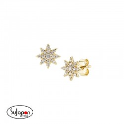 Pendientes dorados con mini estrellas y pavé Amen
