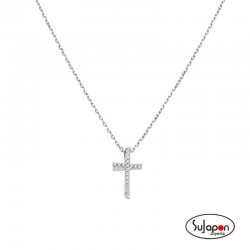 Collar largo de cruz con circonitas blancas Amen
