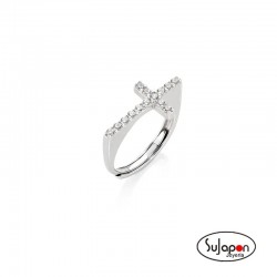 Anillo de cruz cuadrada con circonitas Amen Ajustable