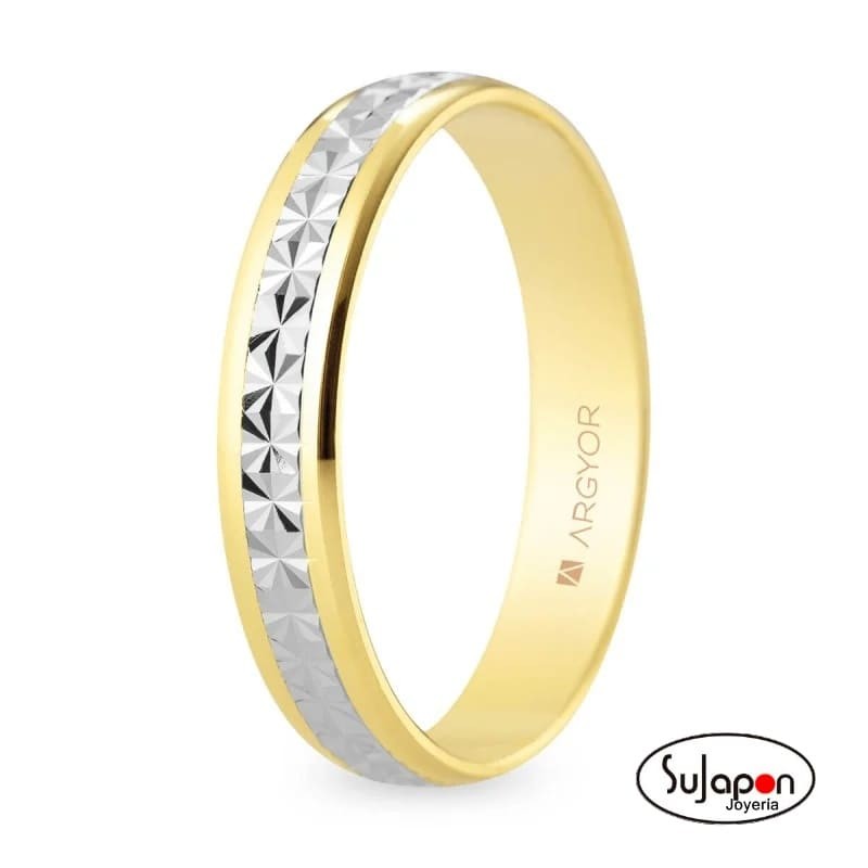 alianza de oro bicolor de 9 kilates